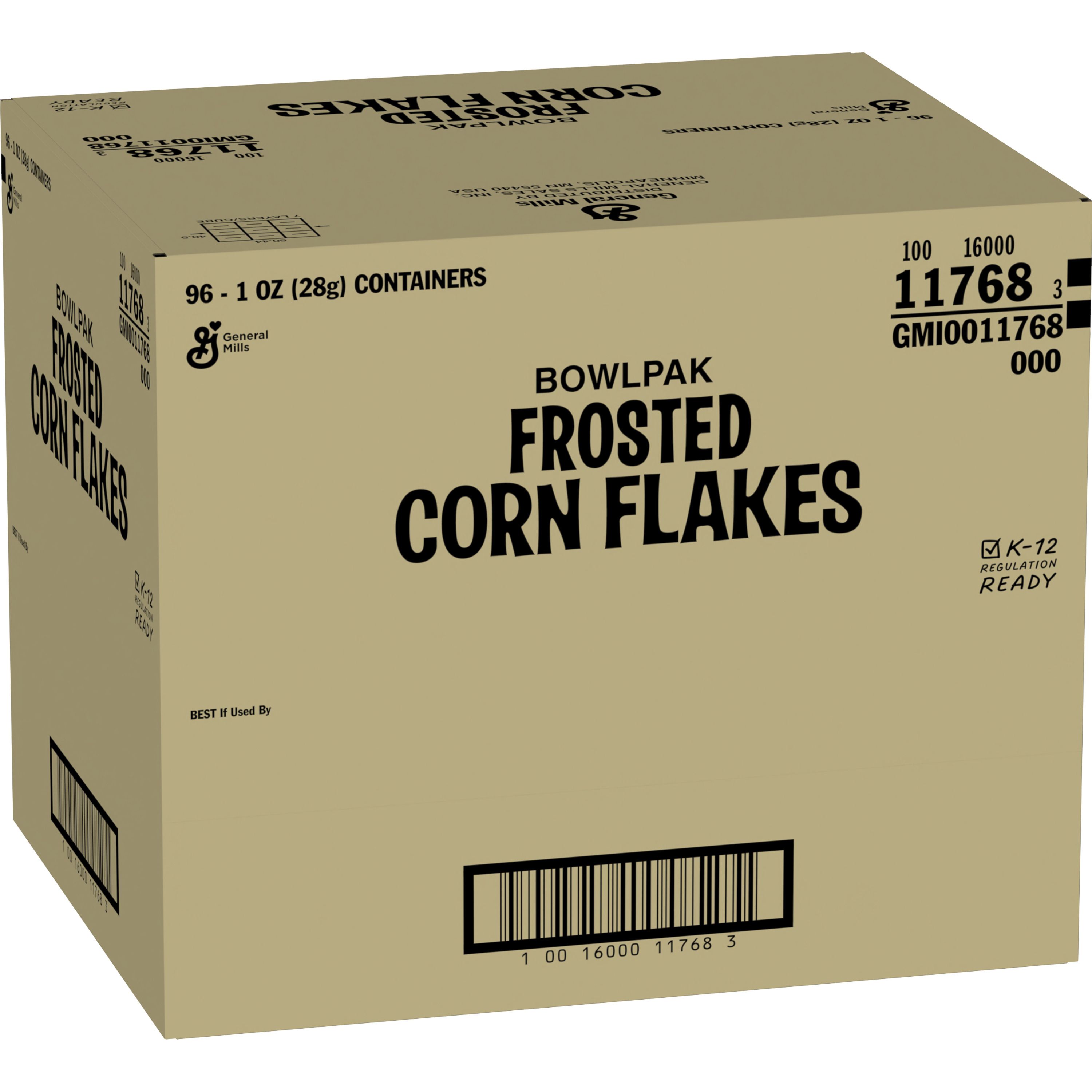 Case - Left Front 3D Frosted Corn Flakes Cereal Single Serve Bowlpak 96/1 OZ