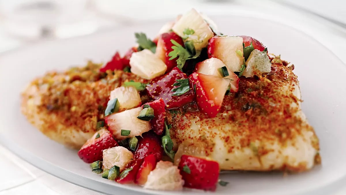 Skinny Fish with Strawberry-Poblano Relish