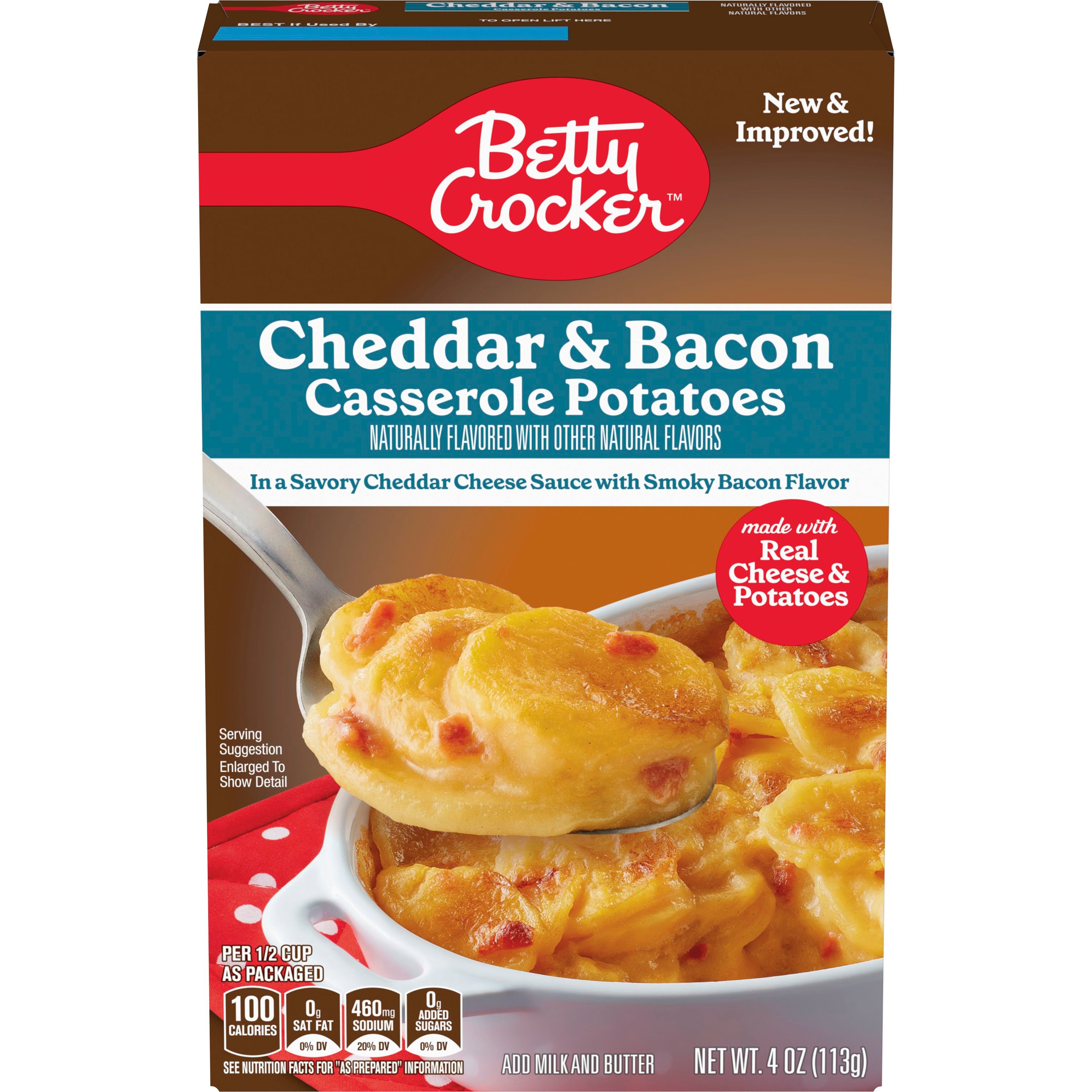 Betty Crocker Cheddar and Bacon Casserole Potatoes, Made With Real Cheese, 4 oz Box - Front