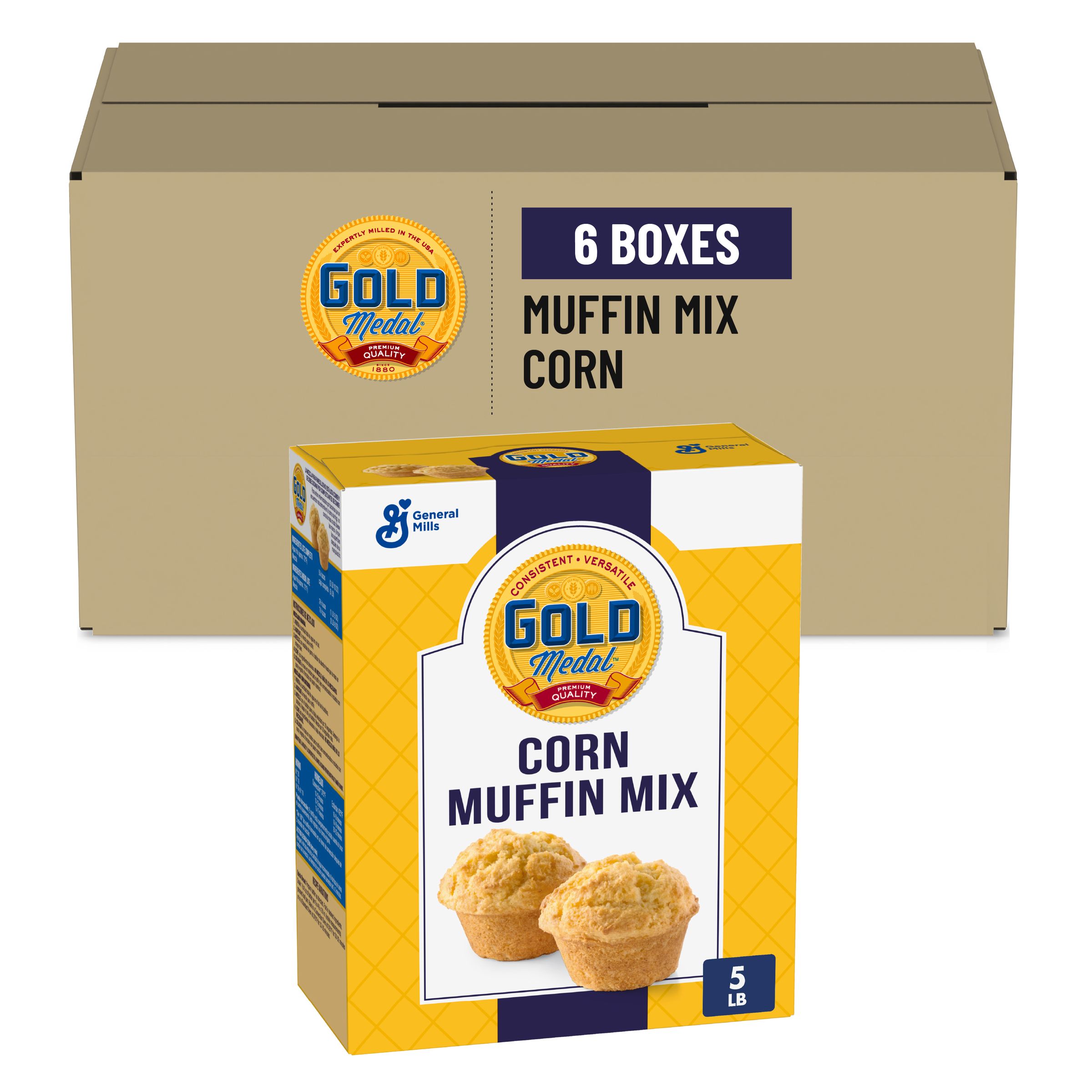  Case Optimized Hero Gold Medal Muffin Mix Box Corn 6/5 LB
