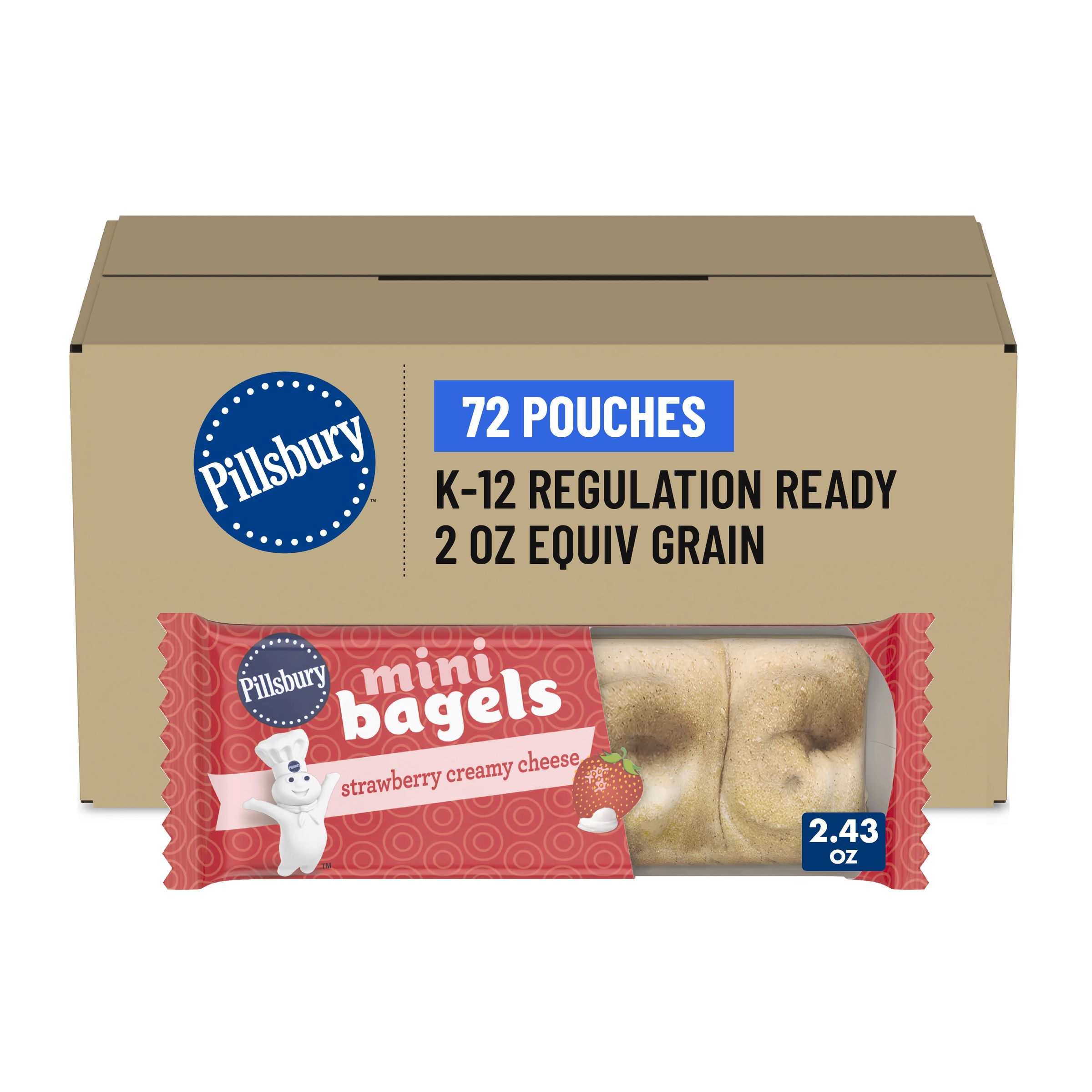  Case Optimized Hero Pillsbury Frozen Meals Mini Bagels Single Serve Pouch Strawberry Creamy Cheese 72/2.43 OZ