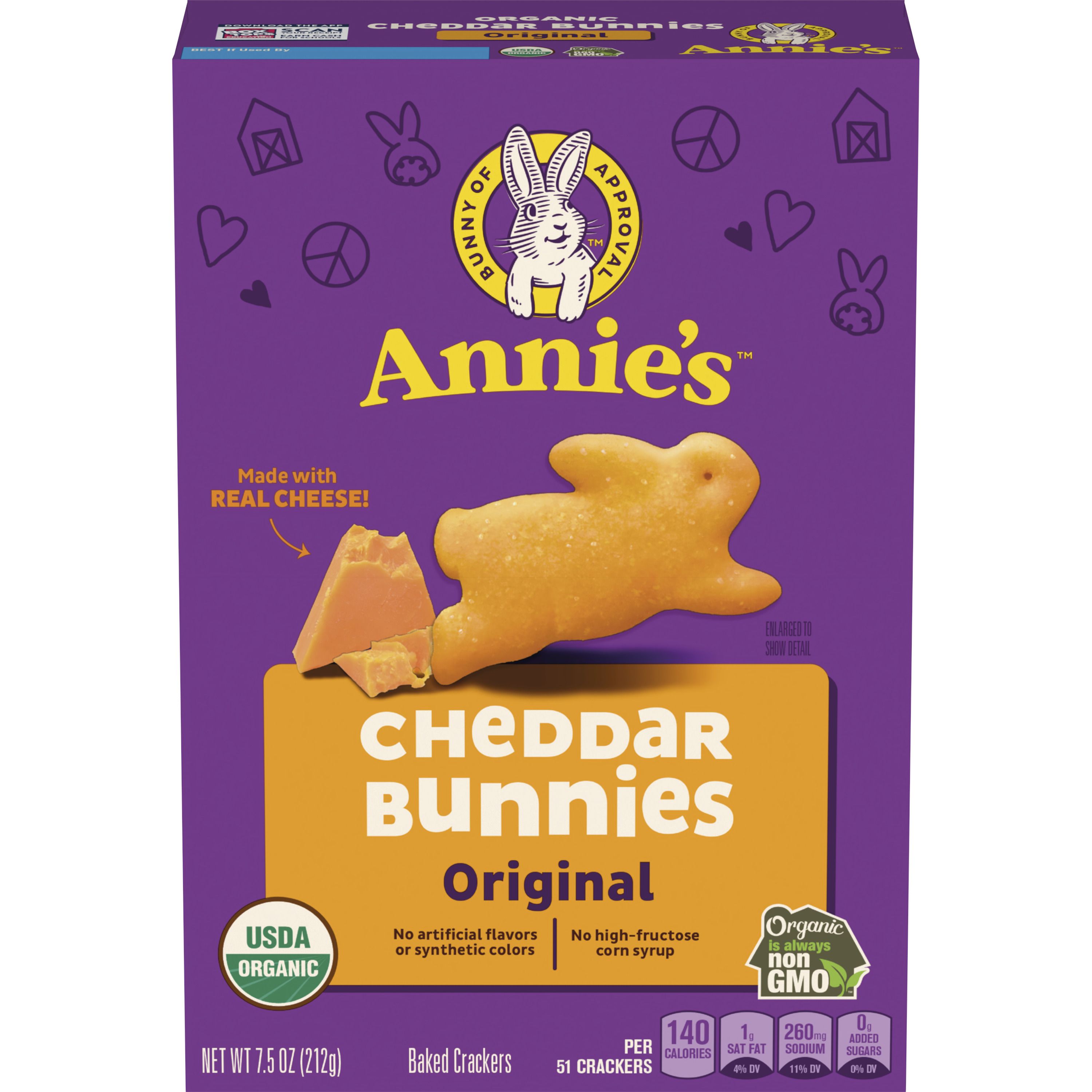 Front - 3D Annie's Organic Snack Crackers Box Cheddar Bunnies 12/7.5 OZ