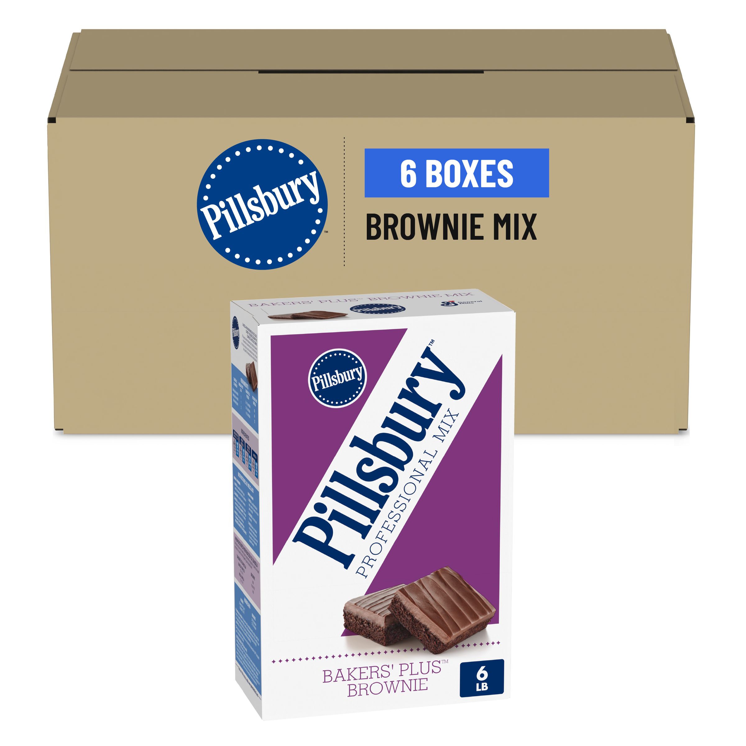  Case Optimized Hero Pillsbury Bakers' Plus Brownie Mix Box Premium 6/6 LB