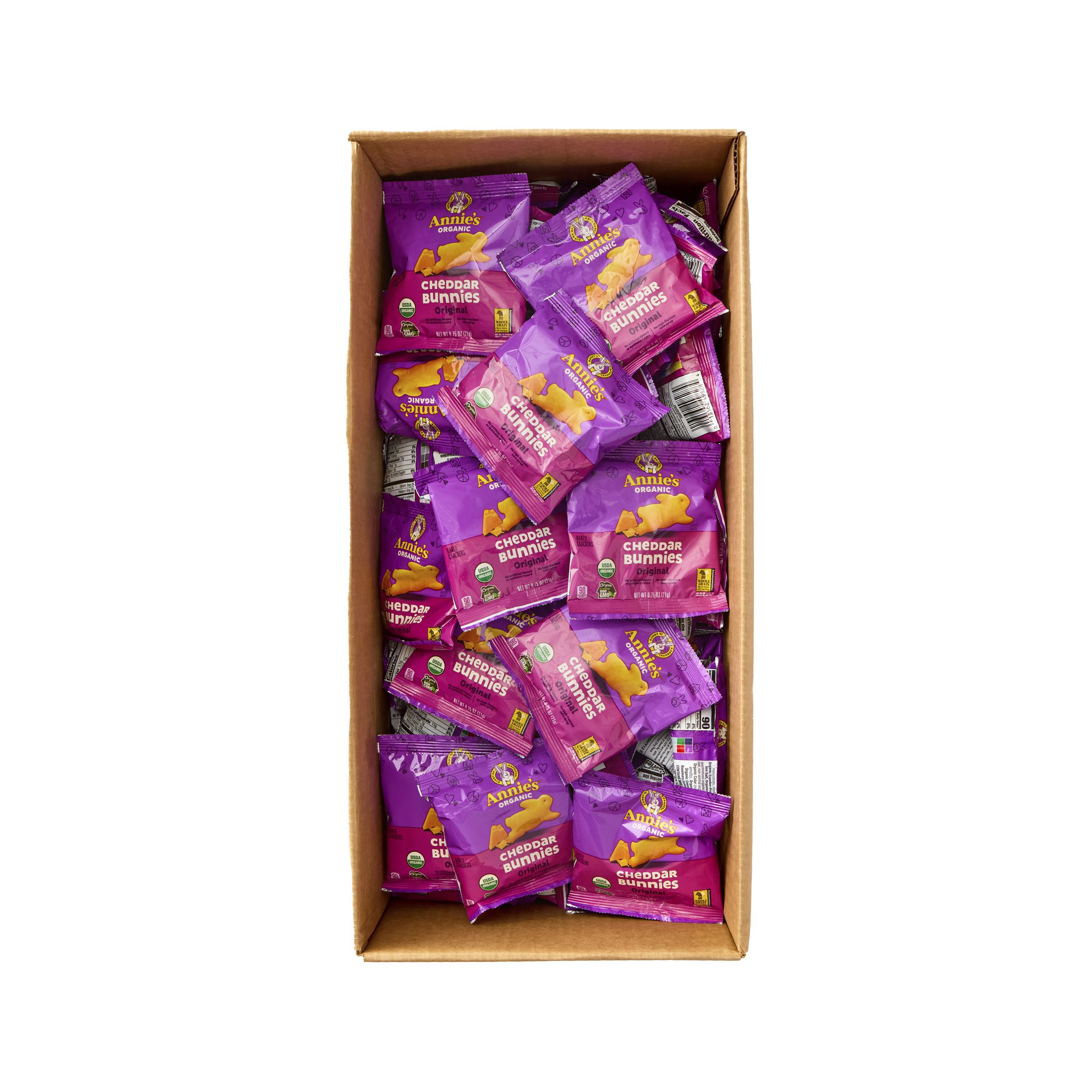  Open Case Annies Cheddar Bunnies Organic Snack Crackers Single Serve Pouch Cheddar Cheese 100/0.75 OZ