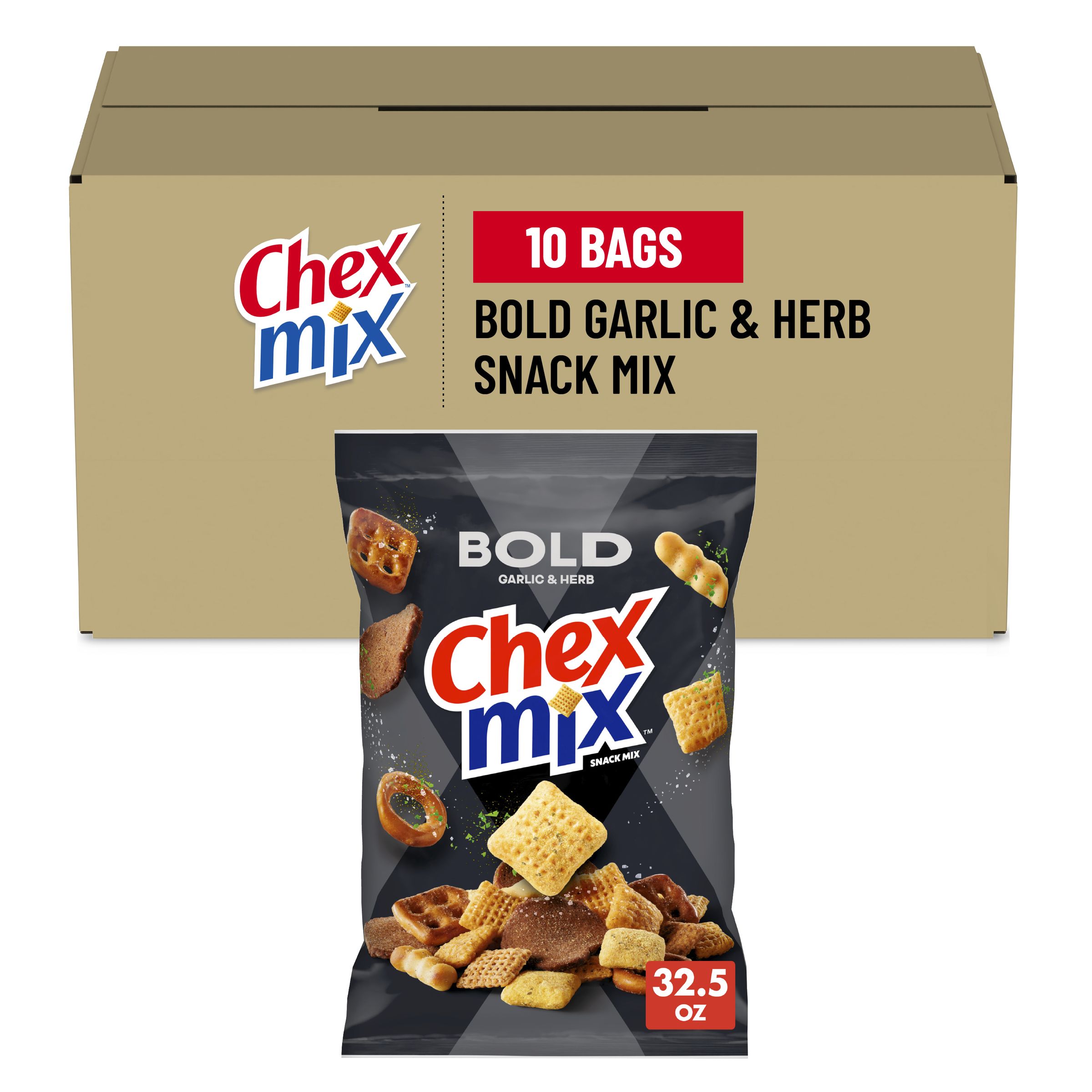  Case Optimized Hero Chex Mix Snack Mix Bag Bold Garlic & Herb 10/32.5 OZ