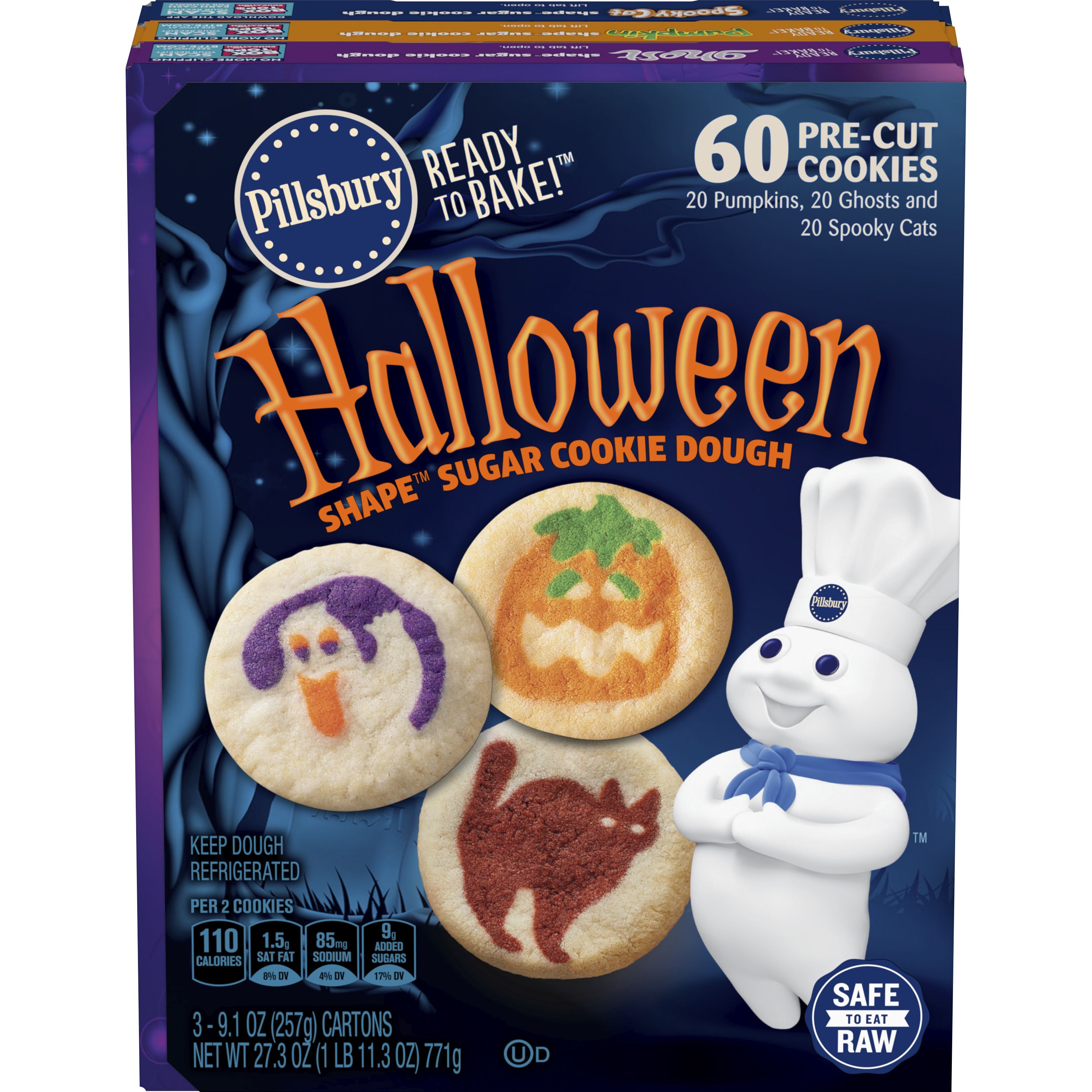 Pillsbury™ Ready to Bake! Halloween Shape Sugar Cookie Dough 3 Pack - Front