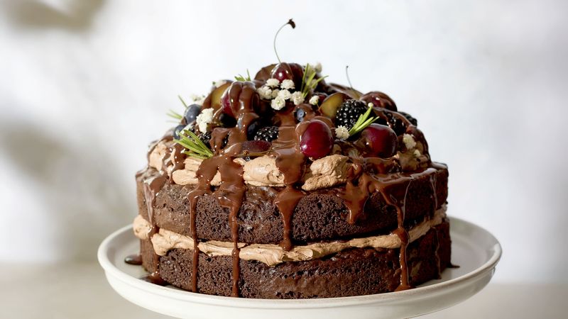 Midnight Chocolate Layer Cake with Blackberry Jam and Fresh