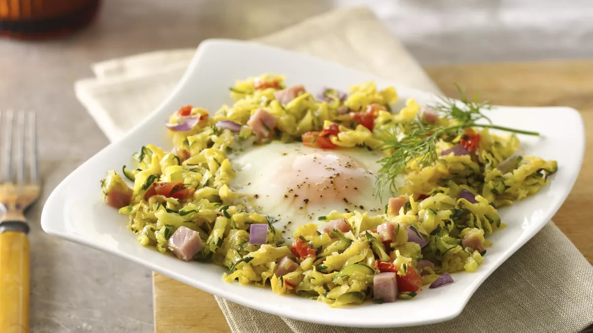 Skillet Eggs with Summer Squash Hash