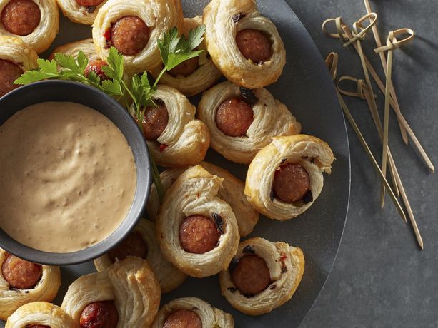 Muffuletta Pigs in a Blanket with Remoulade Dipping Sauce