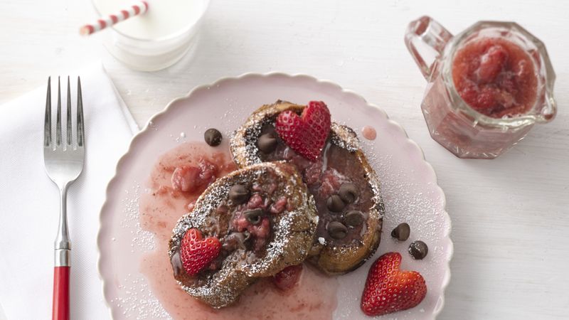 Chocolate French Toast with Strawberry Syrup