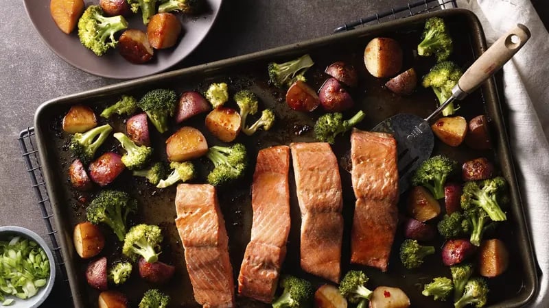 Asian Salmon with Potatoes and Broccoli Sheet-Pan Dinner