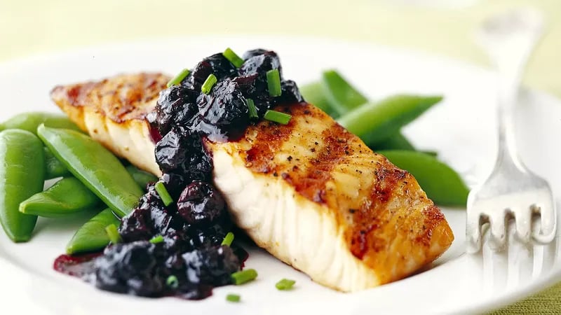 Grilled Salmon and Blueberry-Balsamic Sauce