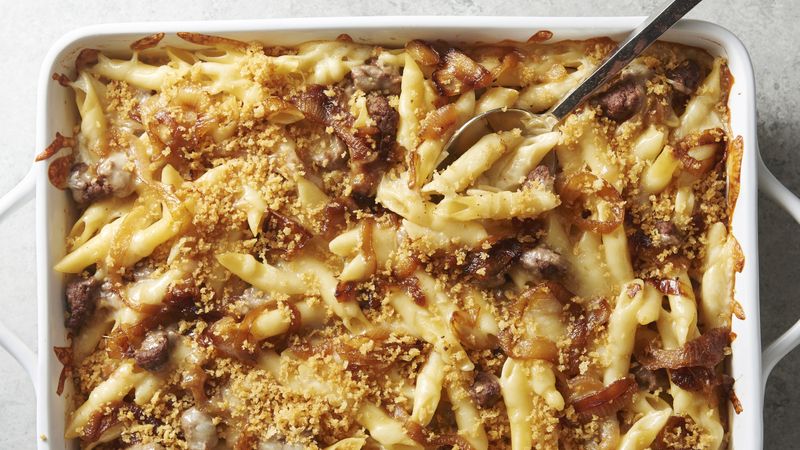 French Onion Beef and Pasta Bake