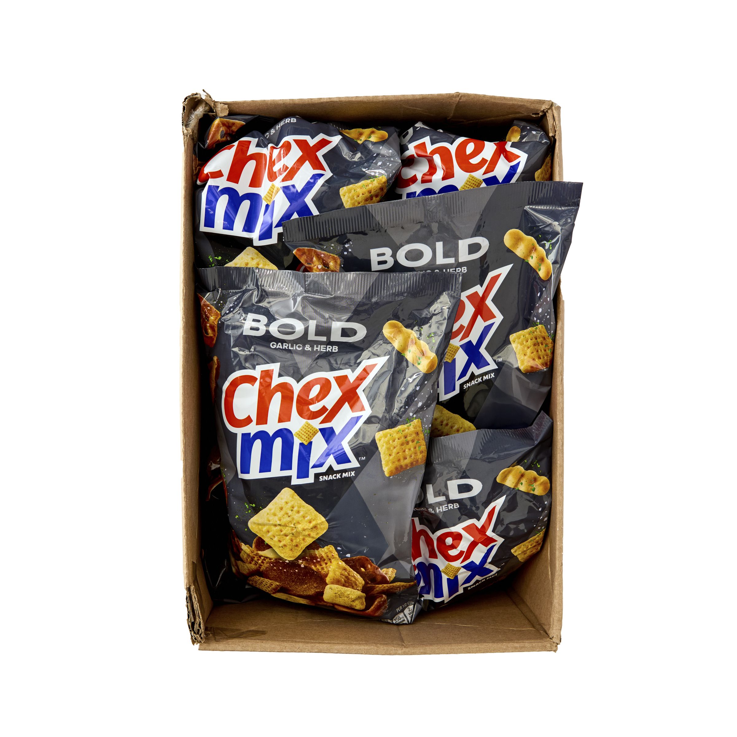  Open Case Chex Mix Snack Mix Bag Bold Garlic & Herb 10/32.5 OZ