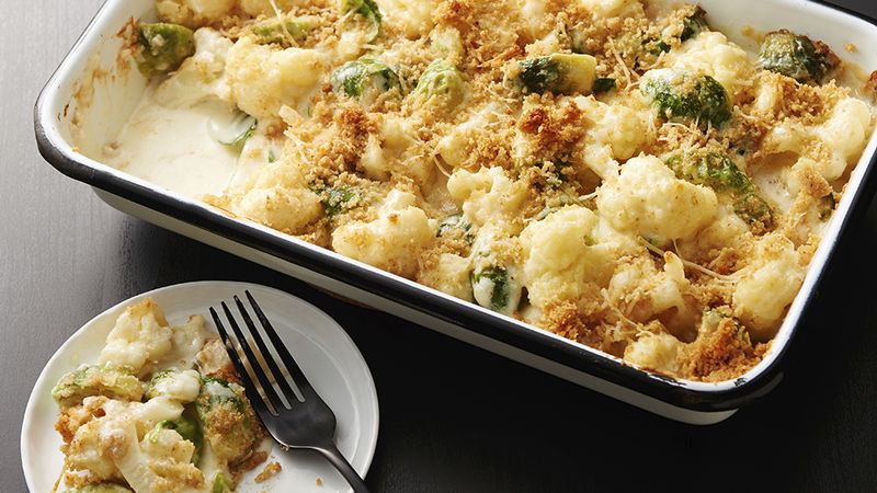Creamy Brussels Sprouts and Cauliflower Gratin