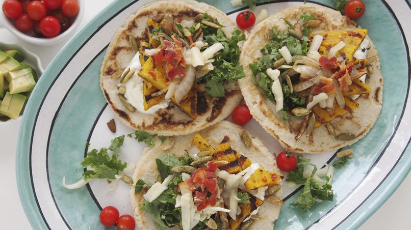 Butternut Squash, Kale and Pumpkin Seed Tacos