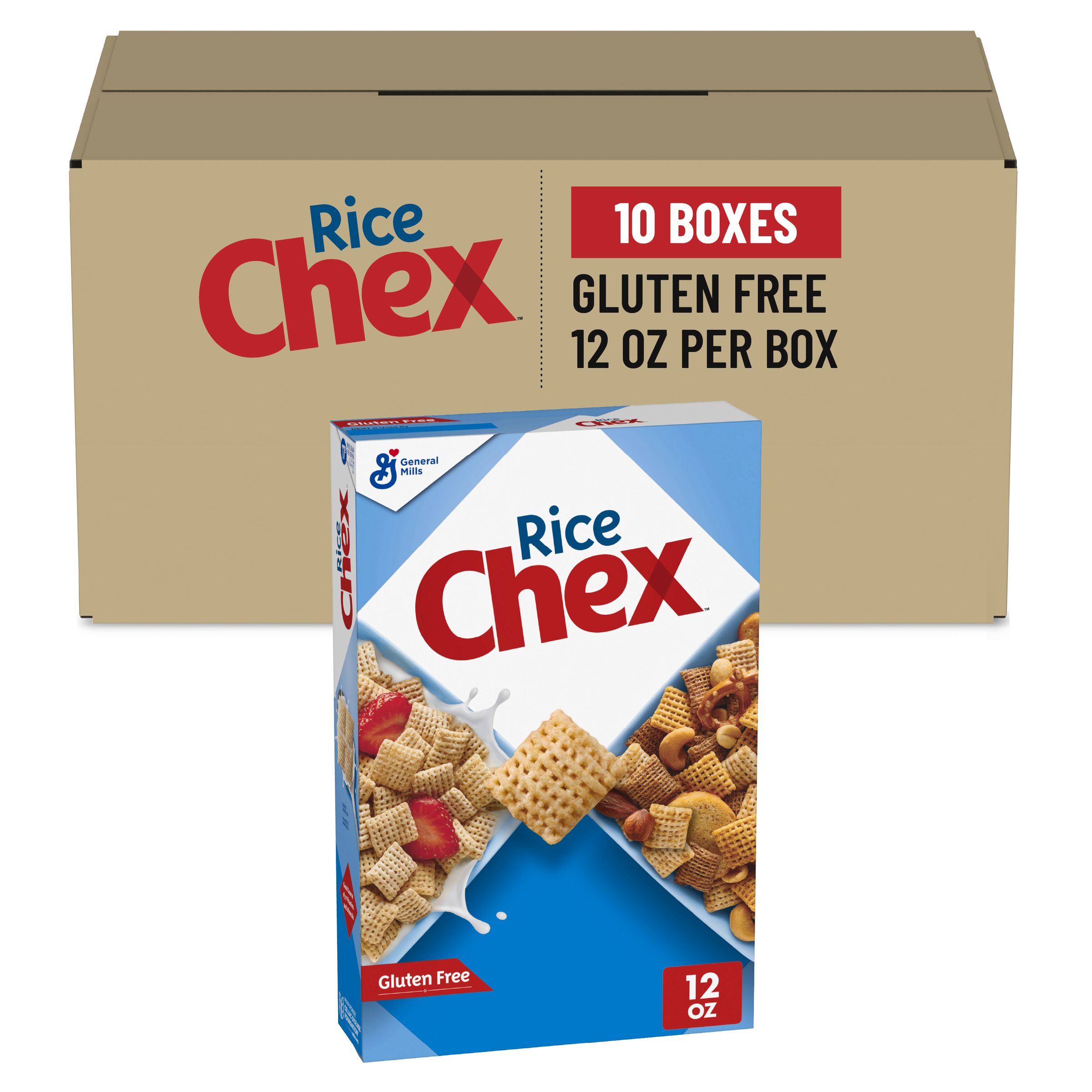  Case Optimized Hero Rice Chex Gluten Free Cereal Box (10 ct) 12 oz