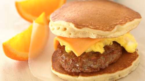 Sausage Egg & Cheese Pancake Sandwiches - 4 Sons 'R' Us