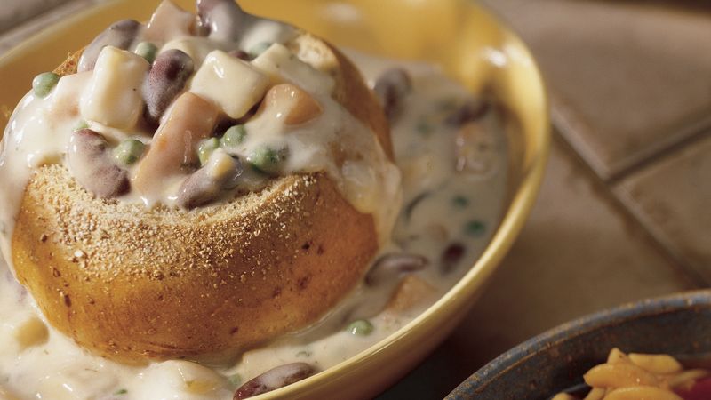 Vegetable Chowder in Bread Bowls