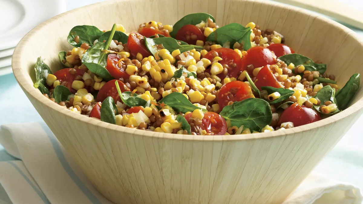 Wheat Berry, Roasted Corn and Spinach Salad