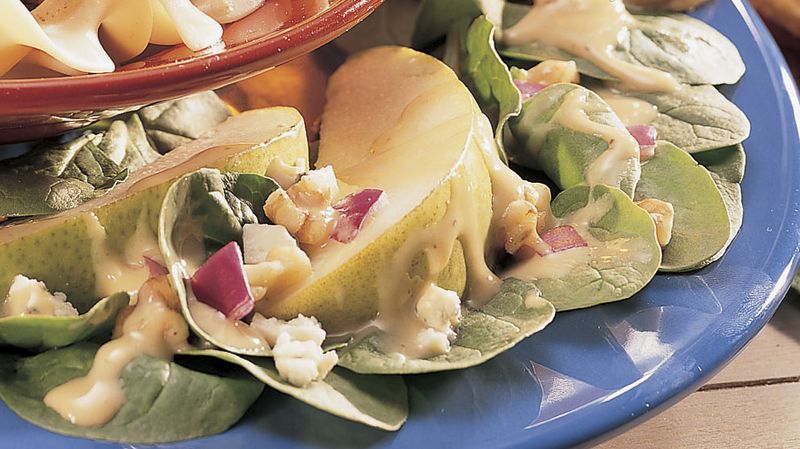 Spinach and Pear Salad with Honey-mustard Dressing