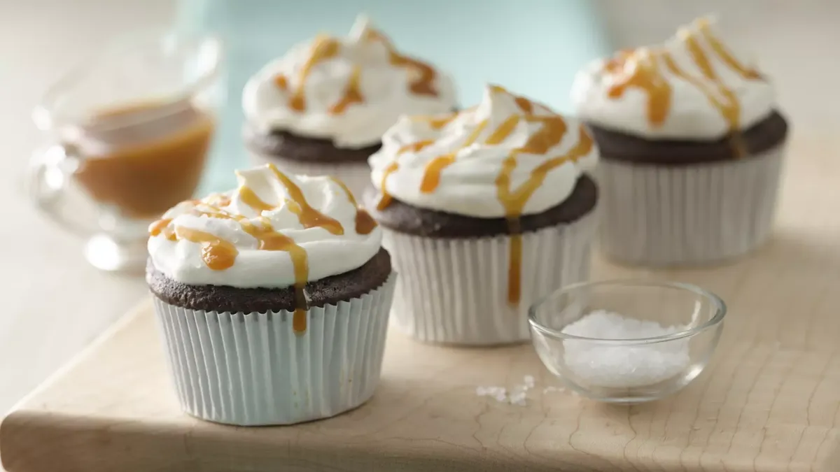 Salted Caramel-Topped Chocolate Cupcakes