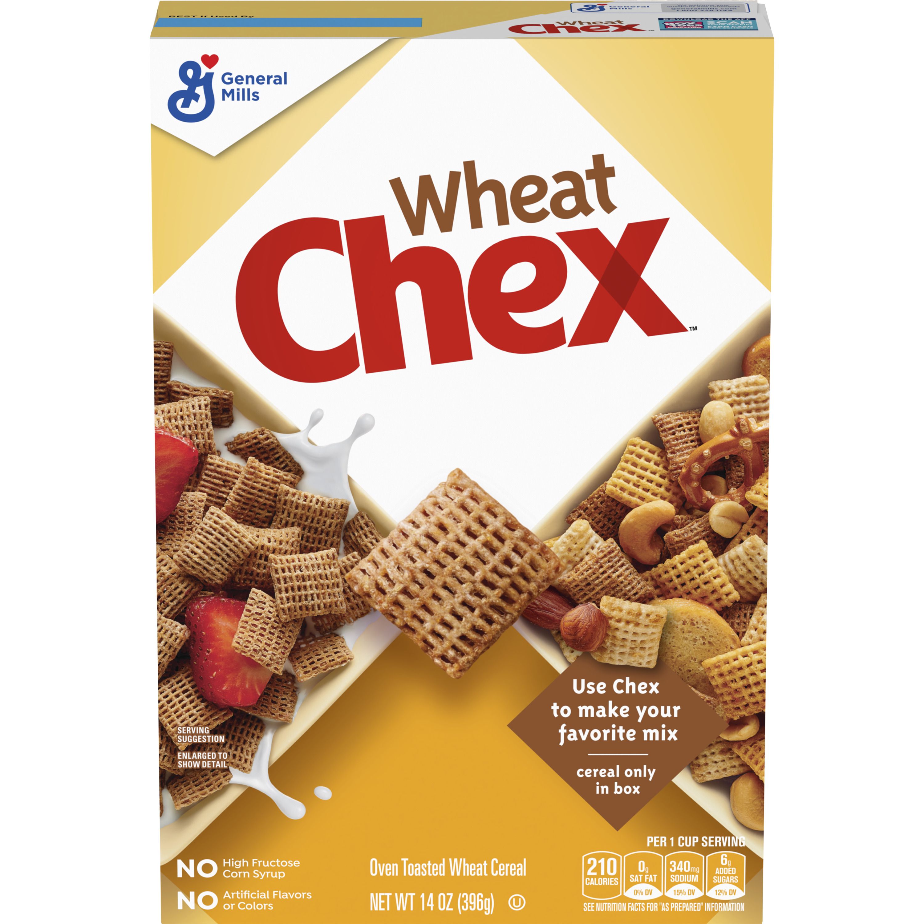 Front - 3D Wheat Chex Breakfast Cereal, Homemade Chex Mix Ingredient, 14 oz
