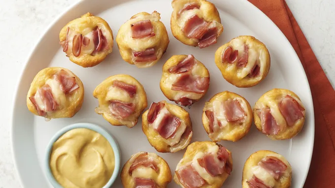 Sweet Hawaiian Honey Ham and Swiss Hasselback Biscuit Bites