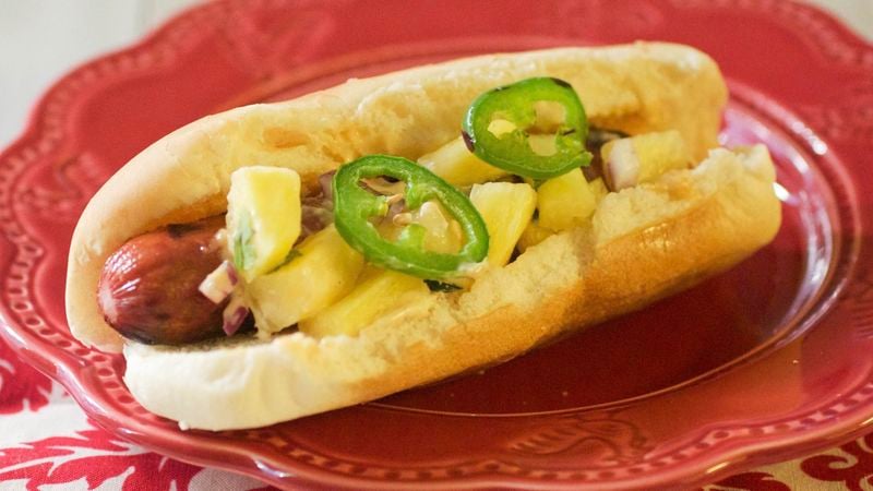 Mexican Hot Dogs with Pineapple Salsa