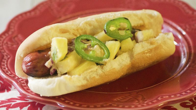 Mexican Hot Dogs with Pineapple Salsa