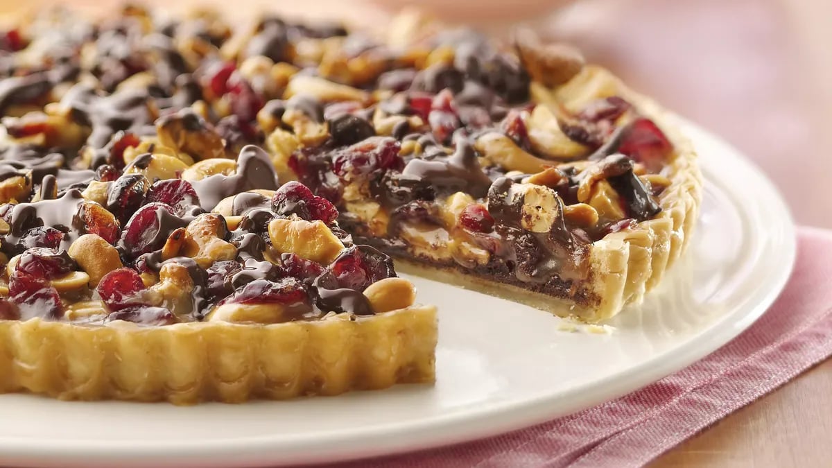 Chocolate-Cashew-Cranberry Tart