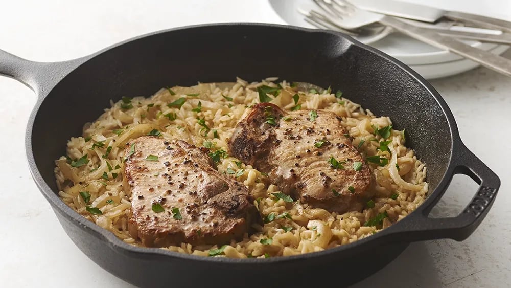 Skillet Pork Chops and Rice for Two