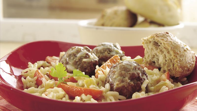 Meatballs and Creamy Rice Skillet Supper