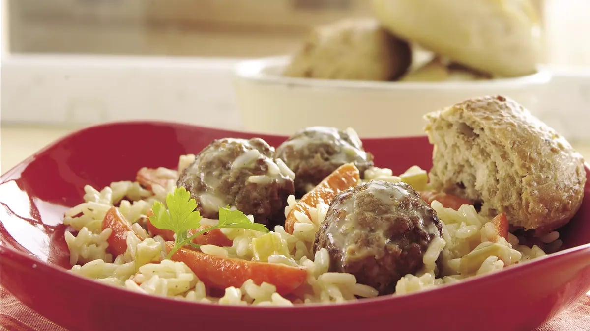 Meatballs and Creamy Rice Skillet Supper