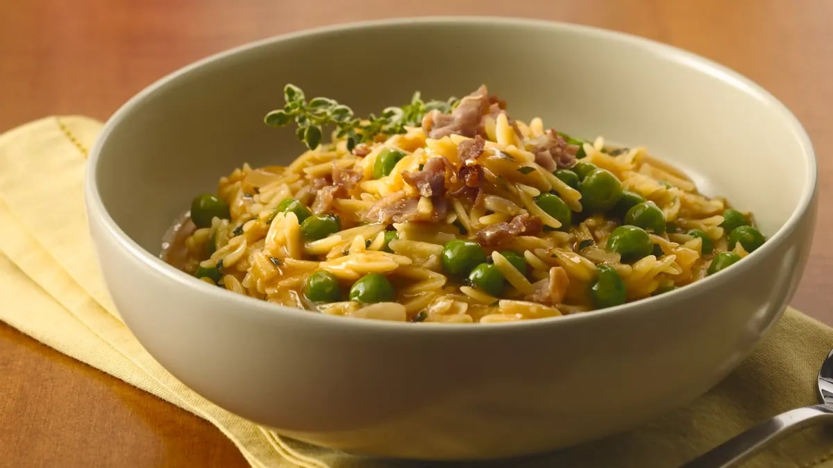 Pastina Risotto with Peas and Prosciutto