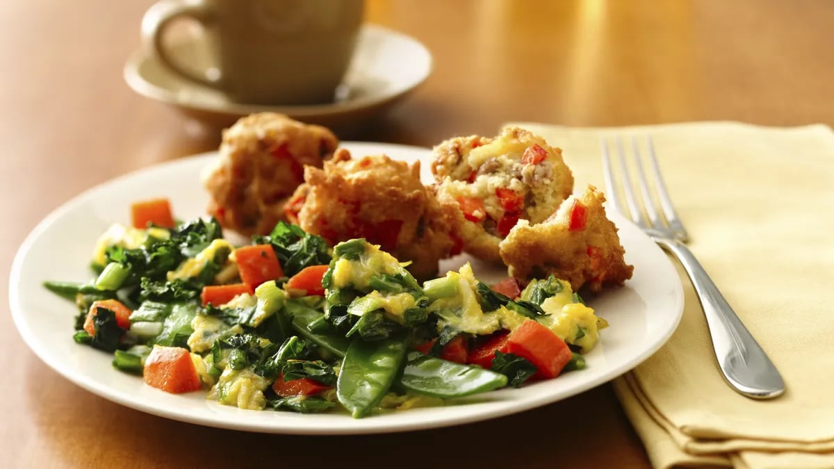 Breakfast Stir Fry with Sausage Fritters