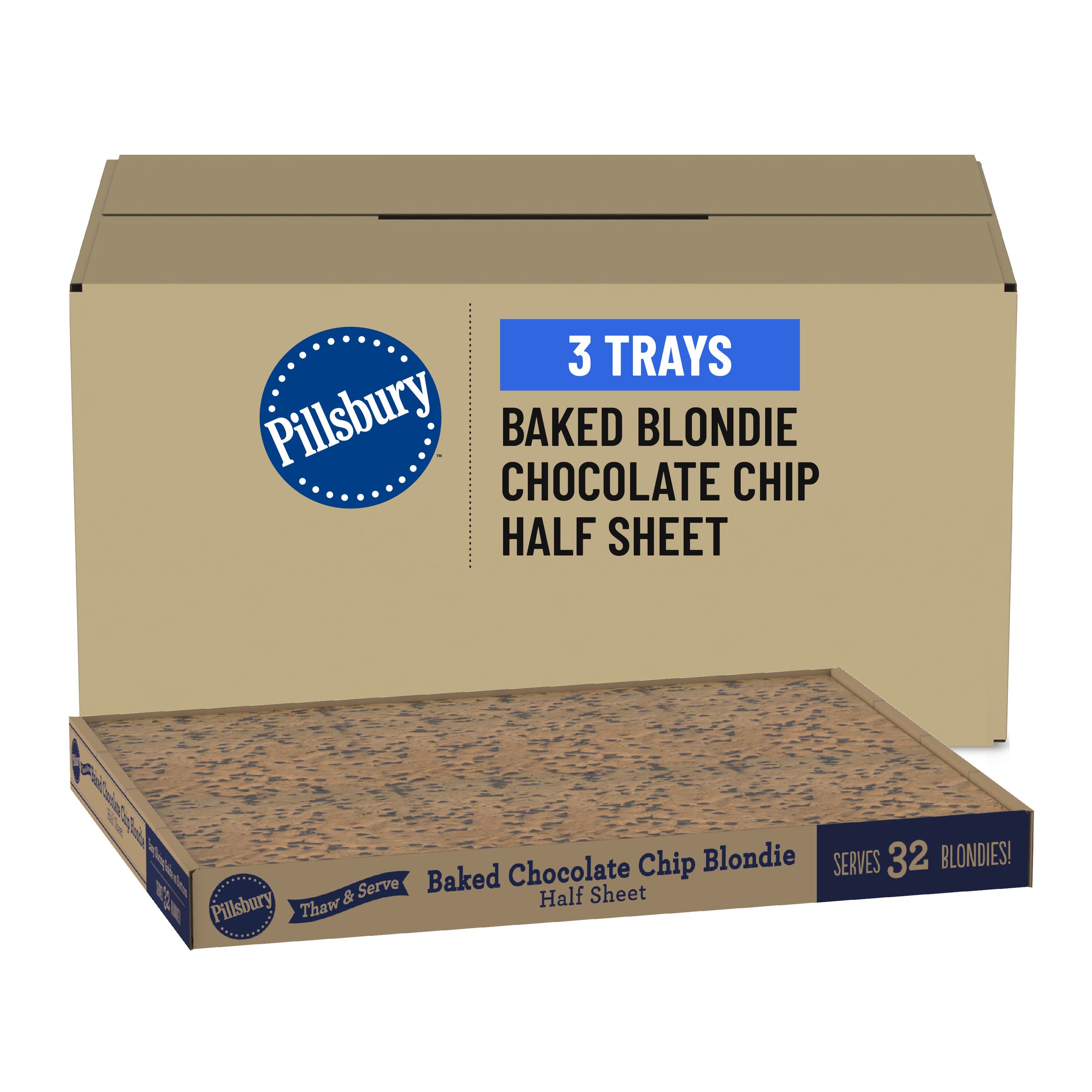  Case Optimized Hero Pillsbury Frozen Baked Blondie Tray Chocolate Chip Half Sheet 3/66.67 OZ
