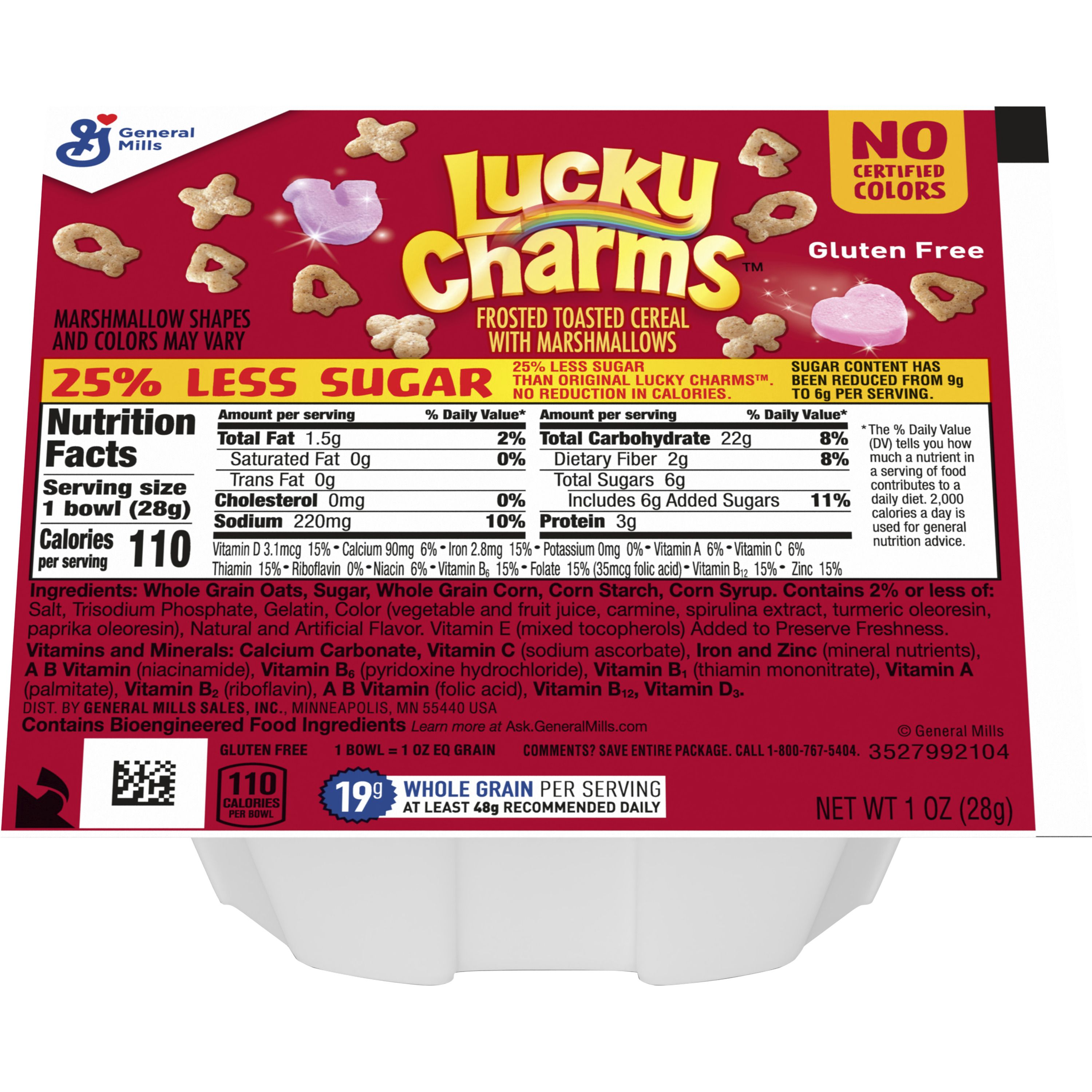 Front - 3D Lucky Charms Gluten Free Cereal Single Serve Bowlpak 25% Less Sugar 96/1 OZ
