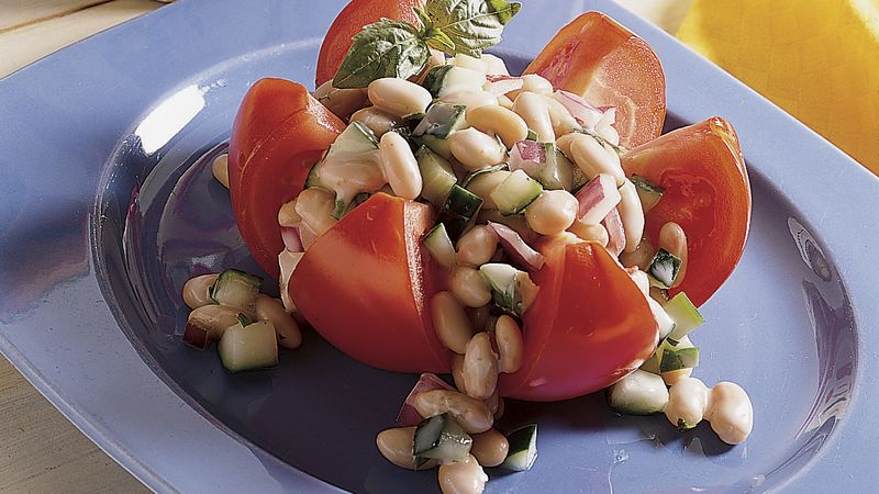 White Bean Salad in Tomato Flowers