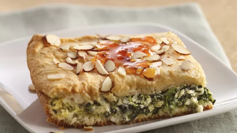 Spanakopita-Style Brunch Squares with Spicy Apricot Sauce