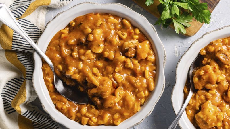 2-Ingredient Steak, Bean and Dumpling Soup