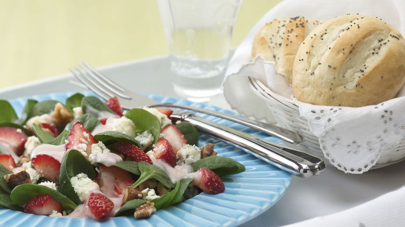 Strawberry Spinach Salad with Poppy Seed French Rolls