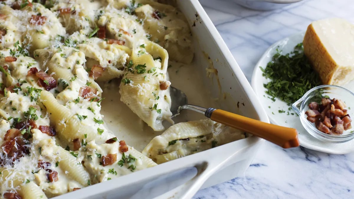 Carbonara Chicken Alfredo Stuffed Shells