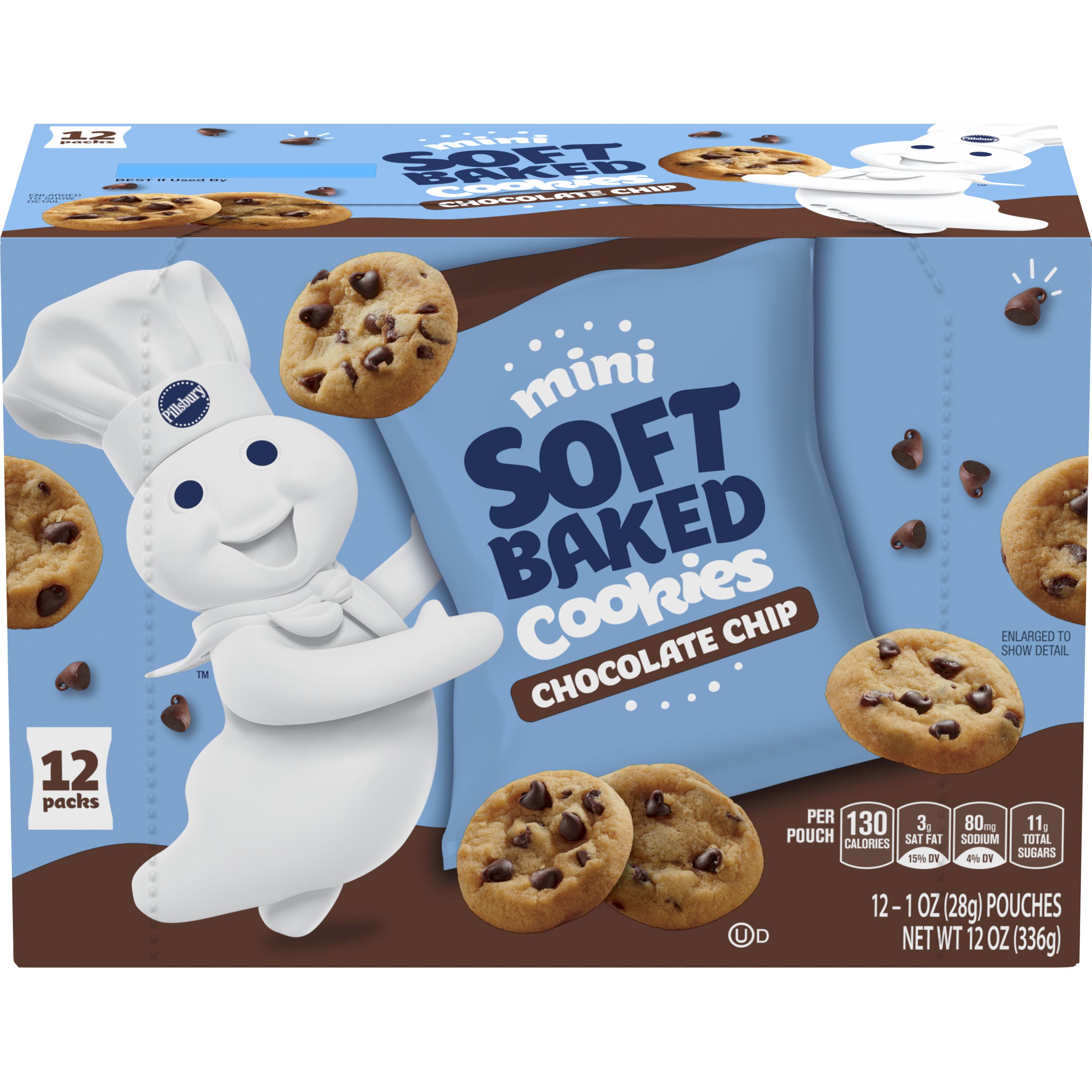 Pillsbury Mini Soft Baked Cookies, Chocolate Chip, Snack Bags, 12 ct ...