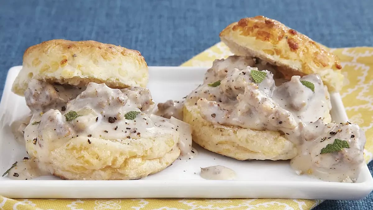 Gouda Biscuits and Sausage Gravy