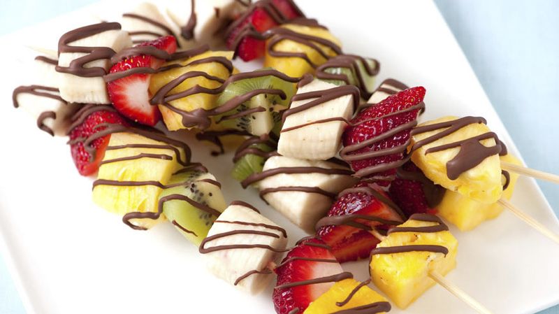 Frozen Fruit Skewers with Chocolate Drizzle