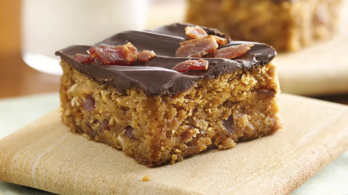 Chocolate-Topped Peanut Butter-Bacon Bars