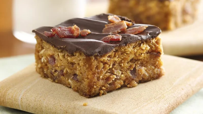 Chocolate-Topped Peanut Butter-Bacon Bars