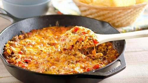 Ground Beef & Bacon Skillet Hash with Zucchini, Tomatoes & Cheddar