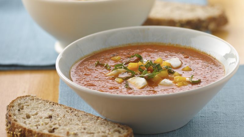 Roasted Red Pepper Soup with Mozzarella